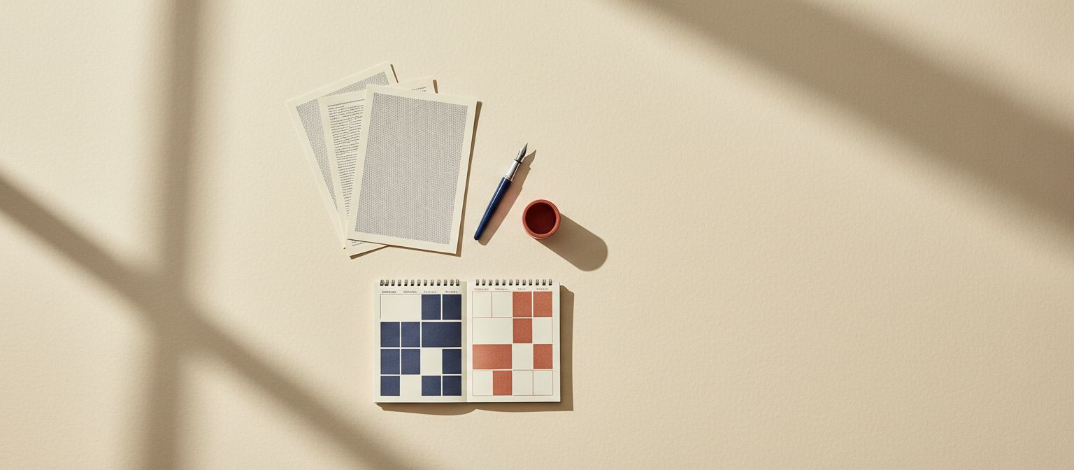Editorial desk with calendar and documents